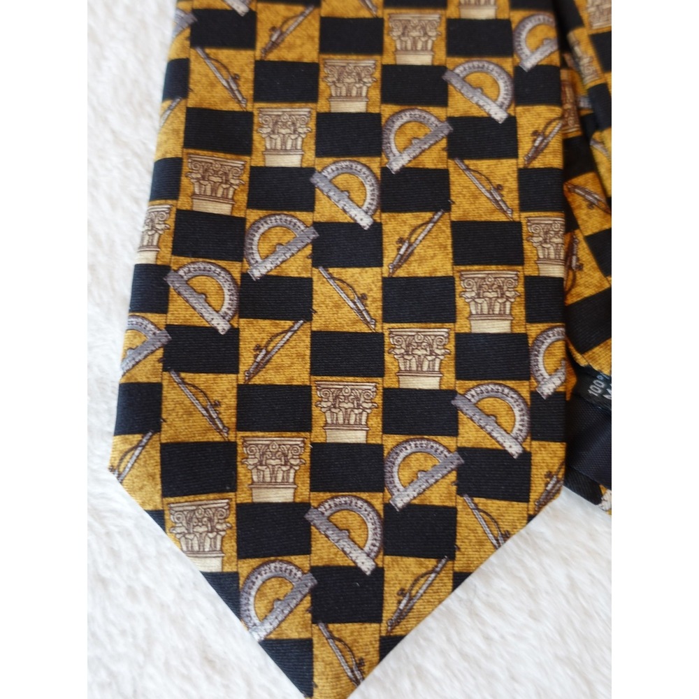 Vintage 90s Structure Geometric Architecture Tools Tie Silk Made‎ in Italy Wow